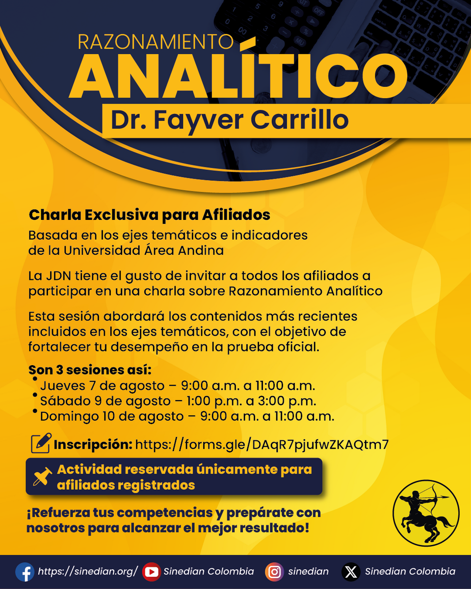 ¡Atención afiliados!    Ya están abiertas las inscripciones para la charla de Razonamiento Analítico.                           🗓️ Fecha límite de inscripción: 5 de agosto📍 Inscríbete aquí: https://forms.gle/DAqR7pjufwZKAQtm7¡No pierdas esta oportunidad!